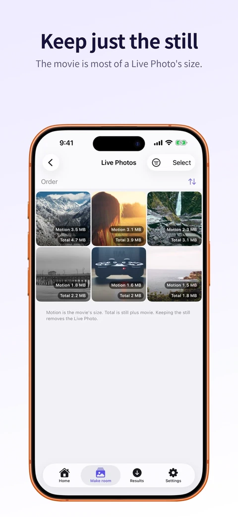 A grid of Live Photos showing how much of each file is the motion part