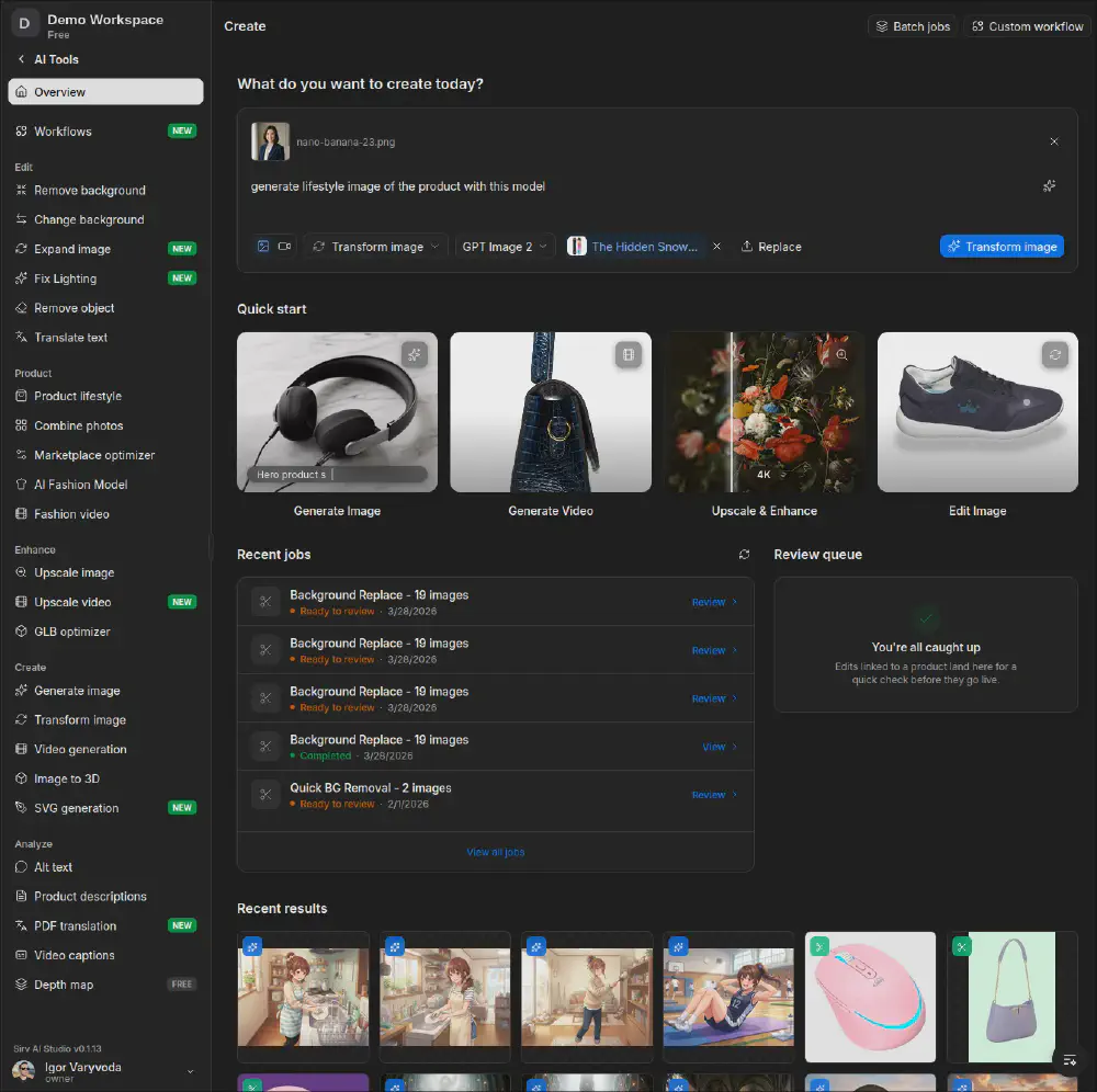 Sirv AI Studio interface