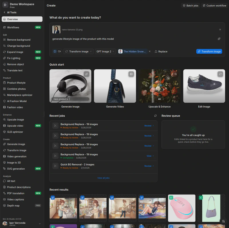 Sirv AI Studio interface