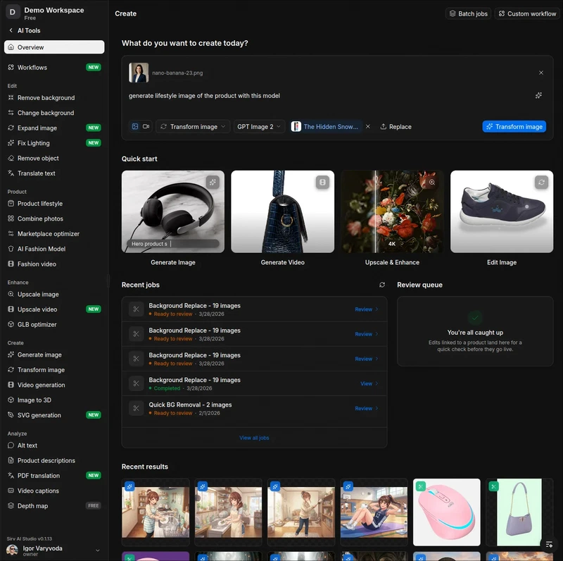 Sirv Studio AI batch creation interface