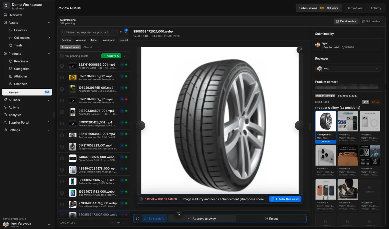 Sirv AI Studio review queue with automated checks and AI autofix